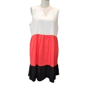 NWT'S PERCEPTIONS NY WHITE, ORANGE & BLACK TIERED DRESS